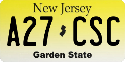 NJ license plate A27CSC