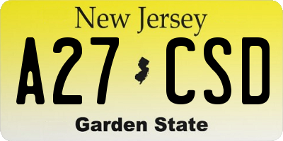 NJ license plate A27CSD