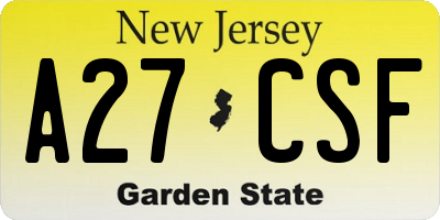 NJ license plate A27CSF