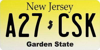 NJ license plate A27CSK