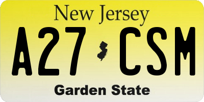 NJ license plate A27CSM