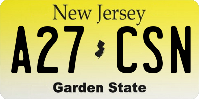 NJ license plate A27CSN