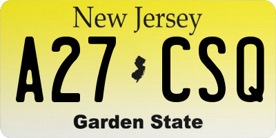 NJ license plate A27CSQ