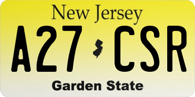 NJ license plate A27CSR