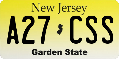 NJ license plate A27CSS