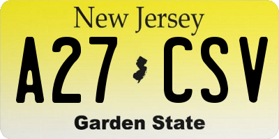 NJ license plate A27CSV