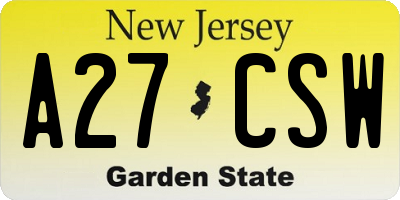 NJ license plate A27CSW