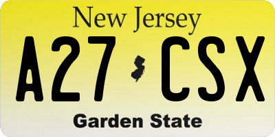 NJ license plate A27CSX
