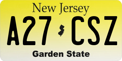 NJ license plate A27CSZ