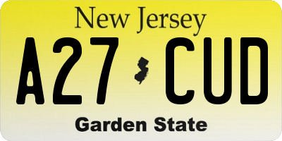 NJ license plate A27CUD