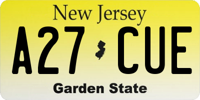 NJ license plate A27CUE