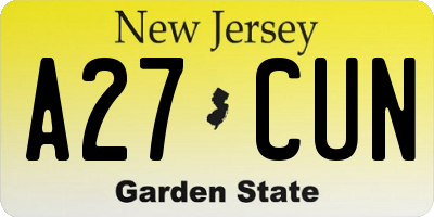 NJ license plate A27CUN