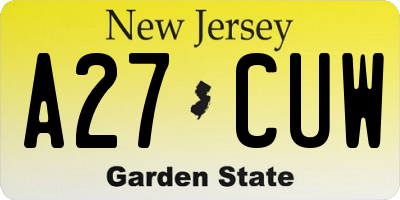 NJ license plate A27CUW