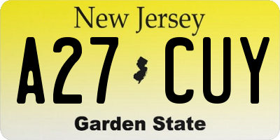 NJ license plate A27CUY