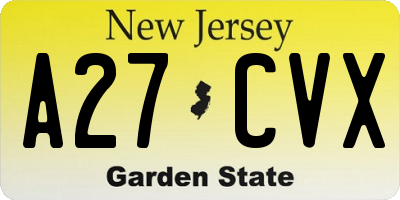 NJ license plate A27CVX