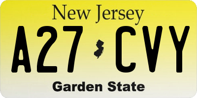NJ license plate A27CVY