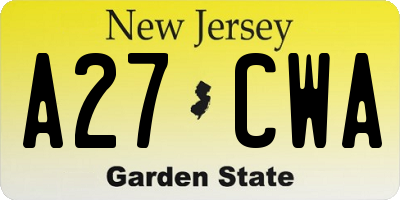 NJ license plate A27CWA