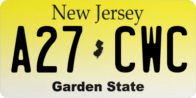 NJ license plate A27CWC