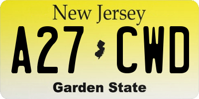 NJ license plate A27CWD