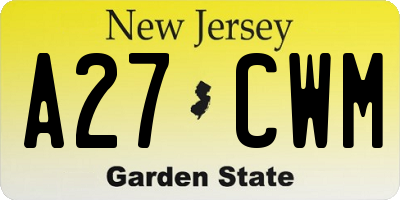 NJ license plate A27CWM