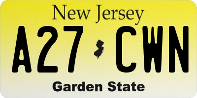 NJ license plate A27CWN