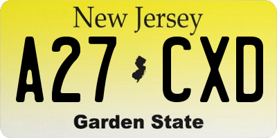 NJ license plate A27CXD