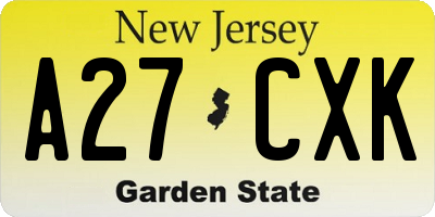NJ license plate A27CXK