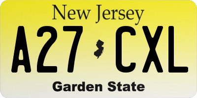 NJ license plate A27CXL