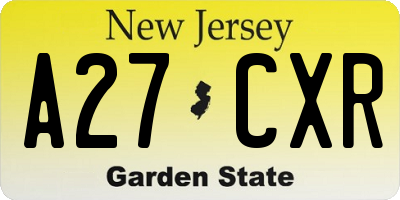 NJ license plate A27CXR
