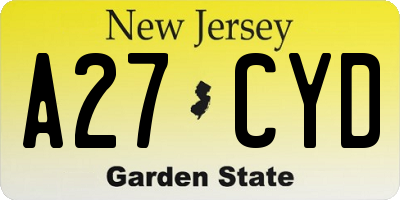 NJ license plate A27CYD