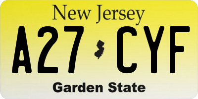 NJ license plate A27CYF
