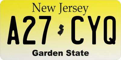 NJ license plate A27CYQ