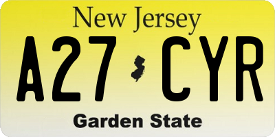 NJ license plate A27CYR