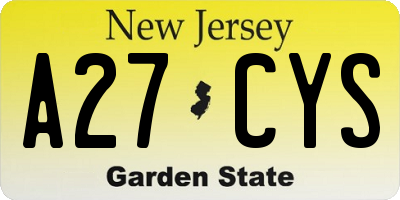 NJ license plate A27CYS