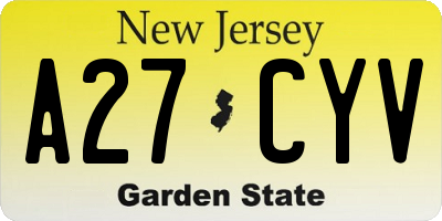 NJ license plate A27CYV