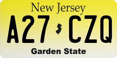 NJ license plate A27CZQ