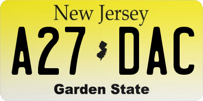 NJ license plate A27DAC