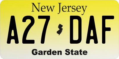NJ license plate A27DAF