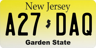 NJ license plate A27DAQ