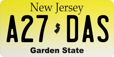 NJ license plate A27DAS