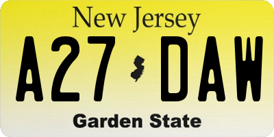 NJ license plate A27DAW