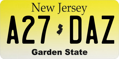 NJ license plate A27DAZ