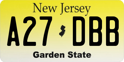NJ license plate A27DBB