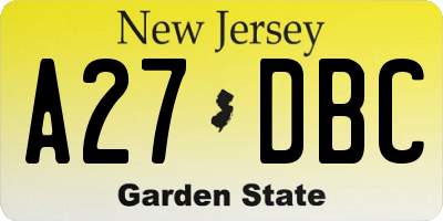 NJ license plate A27DBC