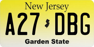 NJ license plate A27DBG