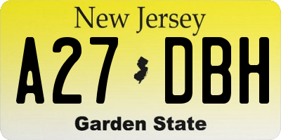 NJ license plate A27DBH