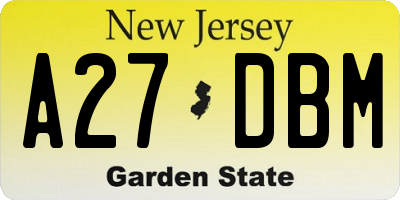 NJ license plate A27DBM