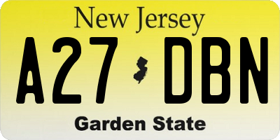 NJ license plate A27DBN
