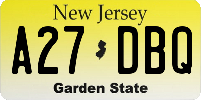 NJ license plate A27DBQ