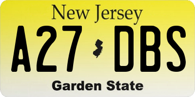 NJ license plate A27DBS